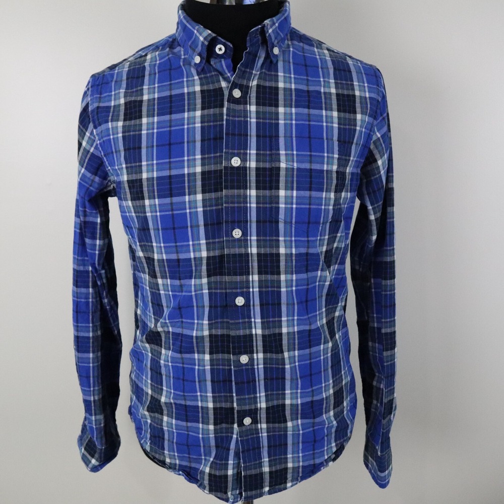 Aeropostale Shirt Mens Small Casual Pocket Button Down Blue Plaid Long Sleeve